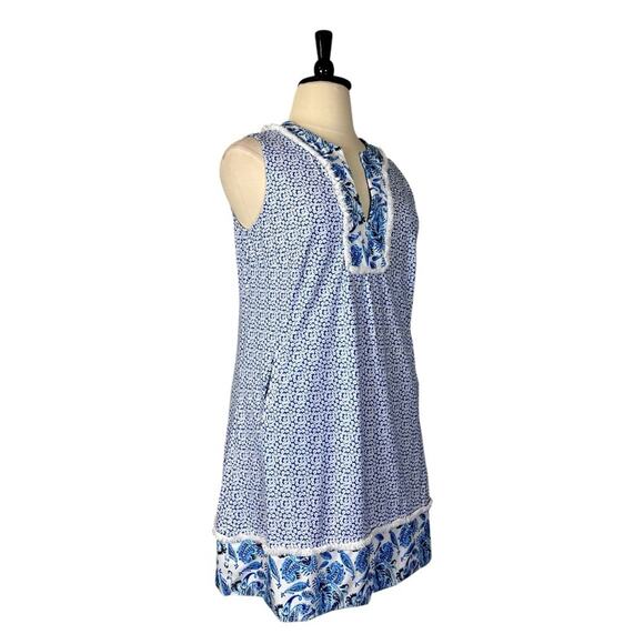Cabana Life Shirt Dress V-neck Sleeveless Blue White Floral Women’s Plus Size 1X - Picture 4 of 12